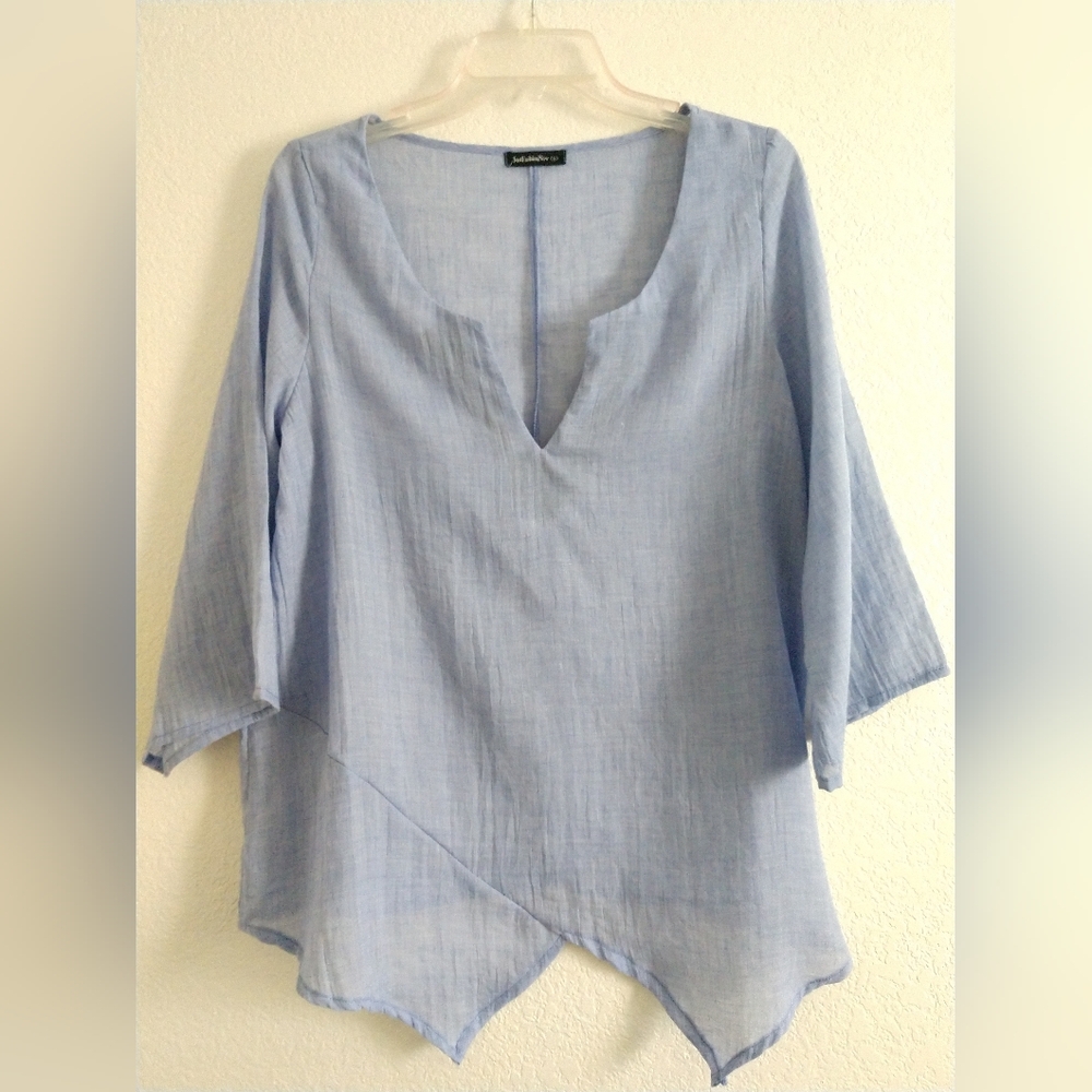Just Fashion Now Linen Blend Lightweight Shirt Swim Cover Lagenlook Size Small